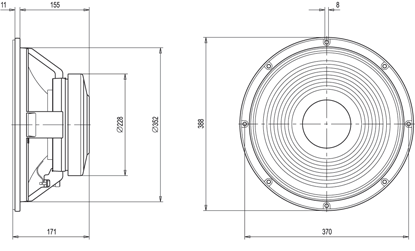 BEYMA 15G40 - 15" LOW FREQUENCY SPEAKER Mounting Dimensions